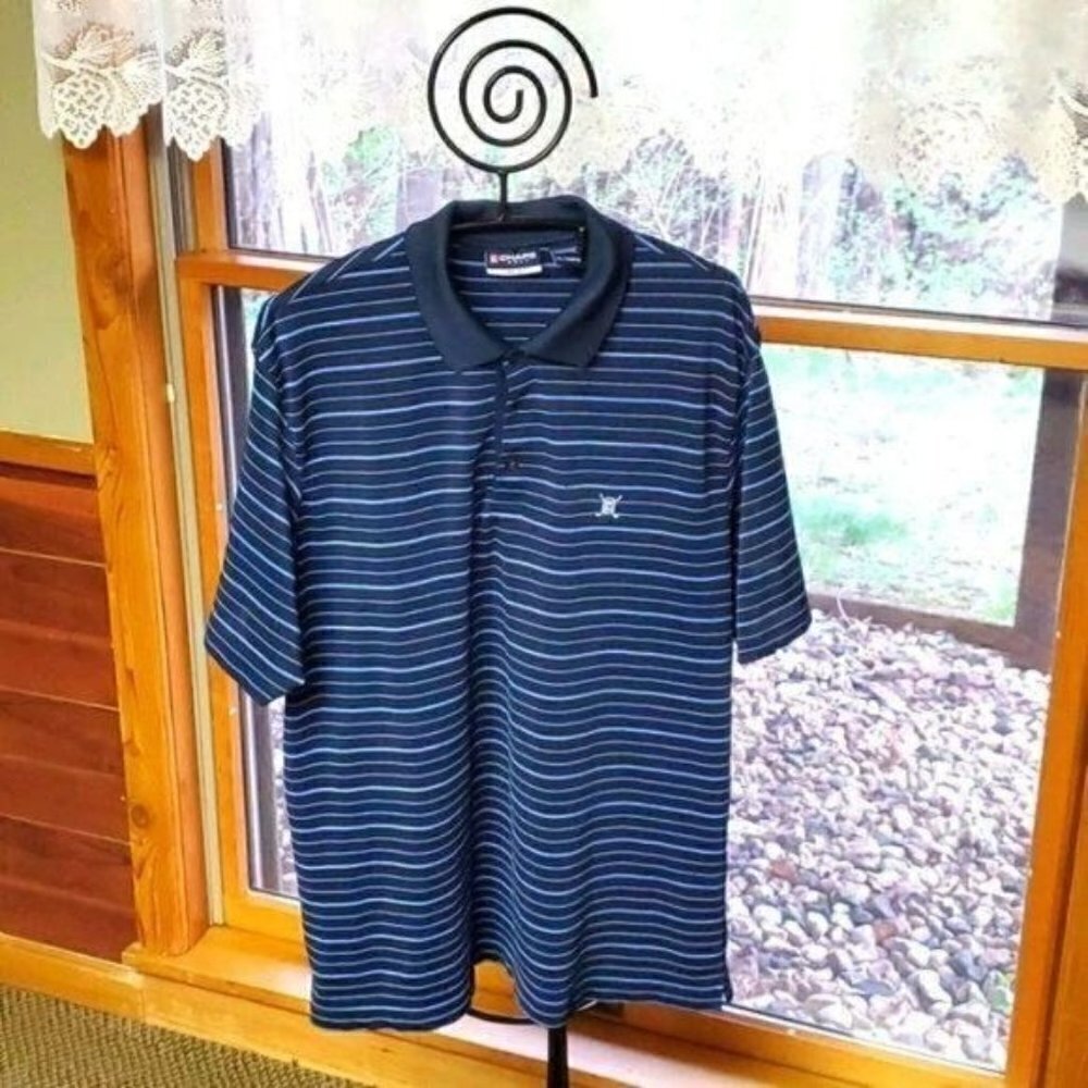 Chaps Golf Stay Dry Embroidered Blue Striped Short Sleeve Polo Sz XL Shirt